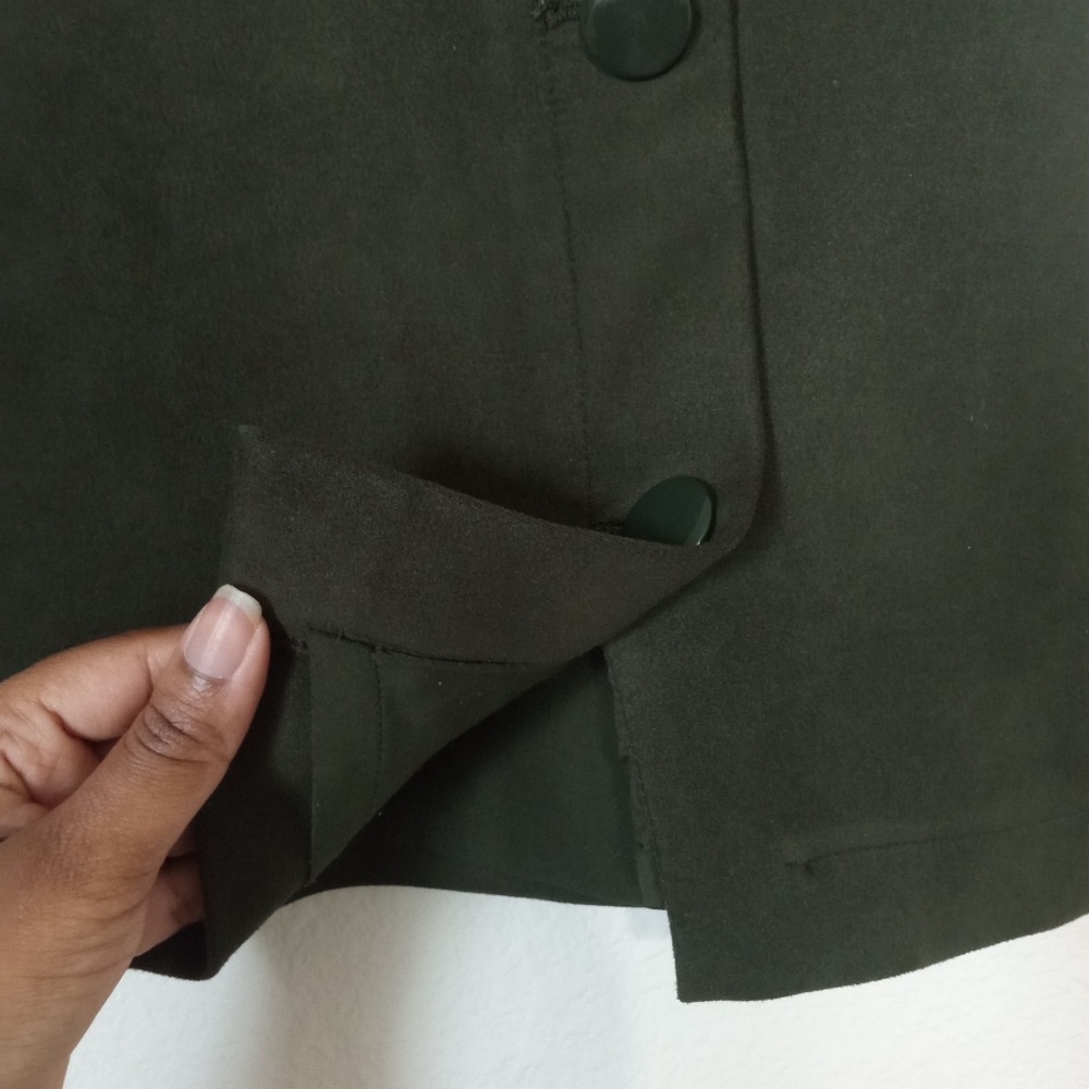 Loft Ann Taylor Suede Dark Olive Green Front Button A-line Mini Skirt - Picture 7 of 9